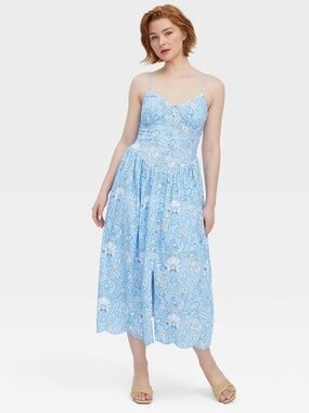 Women's Floral Vines Drop Waist Midi A-LineDress Blue -Roller Rabbit x Target XL